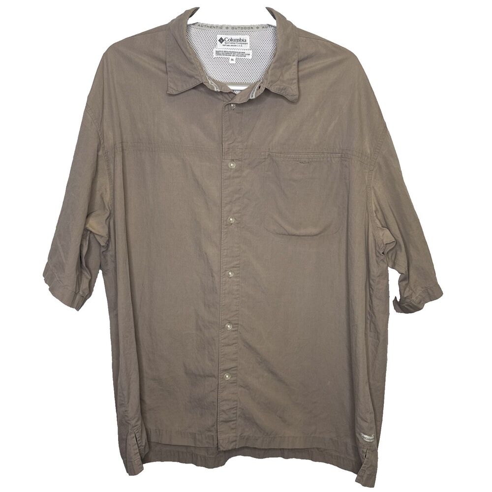 Columbia Mens Shirt 2XL Beige Tan Short Sleeve Button Up Pocket Casual Fishing